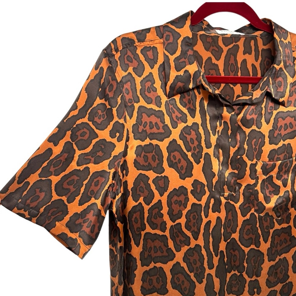 Equipment Femme Silk Animal Print Short Sleeve Shirt Dress Women’s Large - Picture 10 of 13